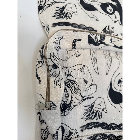 Artsy Cream Black Oaxacan Backpack Woven Canvas OS EUC Unbranded Handmade Mexico - Picture 5 of 11